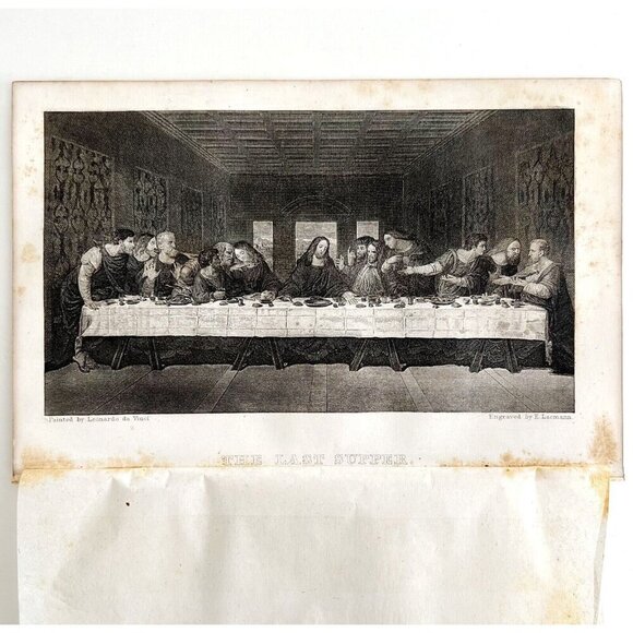 The Last Supper Da Vinci Lacmann Engraving 1868 Victorian Religious Art DWEE27 - Picture 2 of 3